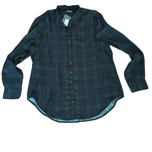 J. Crew Navy and Green Tartan Plaid Button Down Shirt Size L NEW - Picture 5 of 5